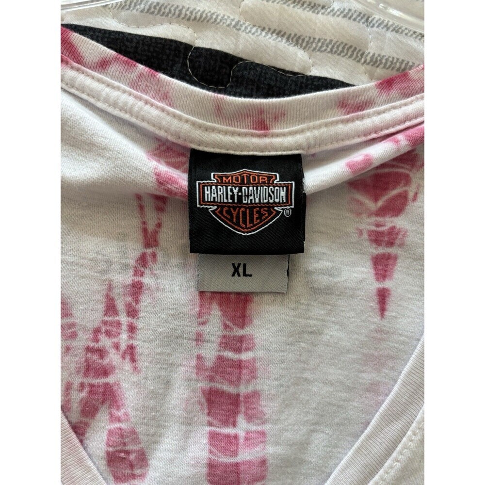 Harley Davidson Tie Dye T-Shirt XL V Neck Pink Short Sleeve Vtg 2012 Seminole Fl - Picture 4 of 7
